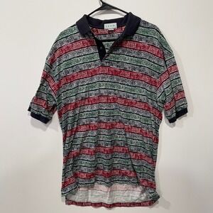 IZOD Men's Multi Color Striped Short Sleeve Collared Polo Shirt‎ Size Medium VTG